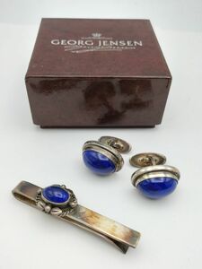 J80 1円～ 中古品 ジョージジェンセン GEORG JENSEN ラピスラズリ カフス タイピン 925刻印 総重量約35.2g アクセサリー メンズ 2点セット