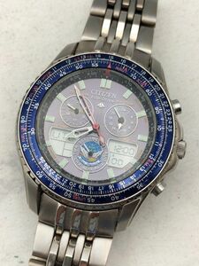 L91 1円～ 不動品 シチズン CITIZEN ブルーエンジェルス C650-Q02381 デジアナ ソーラー 腕時計 黒/ネイビー系文字盤 チタン メンズ