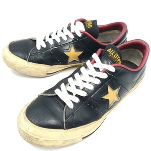 希少カラー日本製★CONVERSE★約25.0cmワンスター本革レザースニーカー本皮コンバースオールスターUS6.5黒黄赤ONESTARALLSTARV-3廃番 SZS53