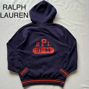 POLO RALPH LAUREN ラルフローレン スウェット パーカー ハーフZIP リブライン　カプセルプリント　バックプリント　90s ナイガイ　希少