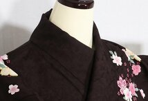 振袖 正絹 濃茶紫 桜 雪輪文 Mサイズ ki28827 美品 ふりそで hurisode レディース シルク ギフト 成人式 送料込み_画像3