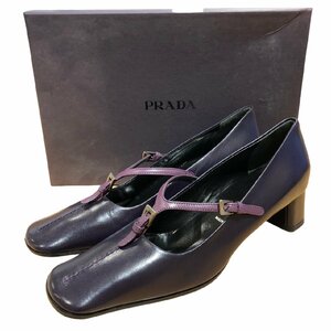 新品 PRADA プラダ レザーヒールパンプス パープル系 4581PR サイズ37