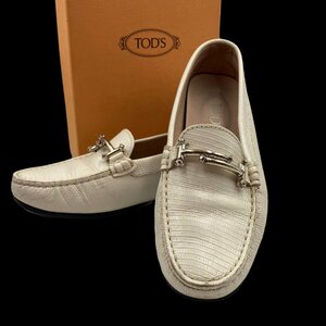 TOD’S トッズ ダブルT ドライビングシューズ ローファー スリッポン 型押し レザー ホワイト系 サイズ36 1/2