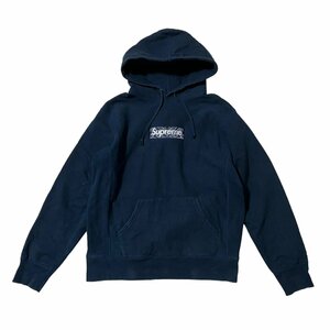 1円 Supreme シュプリーム パーカー 長袖 バンダナ ボックスロゴ フーディー ペイズリー柄 ネイビー系 コットン100％ メンズ M