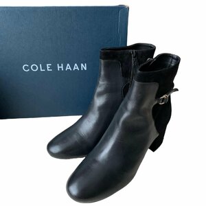 COLE HAAN コールハーン チャンキーヒール ショートブーツ ブーティ スエード×レザー ブラック 7 1/2B