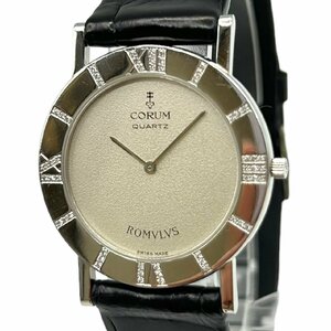 １円 CORUM コルム ダイヤベゼル pt950 革ベルト メンズ クォーツ 不動品