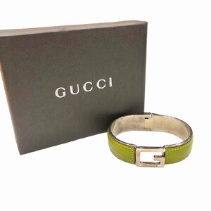 GUCCI グッチ Gロゴ バングル 腕輪 パテントレザー グリーン系