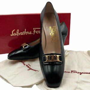 ☆Salvatore Ferragamo フェラガモ ヴァラ パンプス レザー ブラック サイズ7D