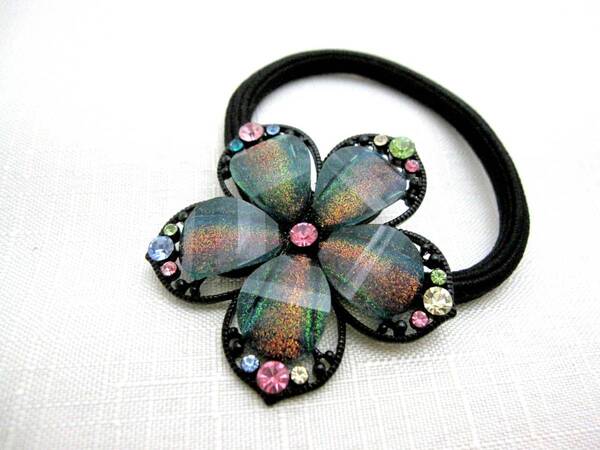 美品 ヘアゴム ネイビー ヘアアクセサリー*きらきら*髪飾り*和装*女子会*夜会巻*スワロ*フラワー*スター<210525-1>