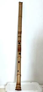 尺八 二尺七寸 約81cm 約510g 無銘 竹製 二本継 中継 内朱塗り 和楽器 縦笛 伝統工芸