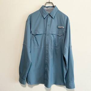 Columbia Colombia PFG fishing shirt long sleeve shirt light blue light blue polyester [SE123]