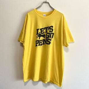 アメリカ古着　NHL ピッツバーグペンギンス　半袖　Tシャツ　クルーネック　イエロー　XLサイズ　コットン　【Q241】