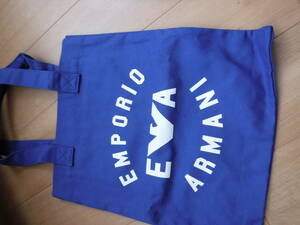 税不要特価 新品!EMPORIO ARMANI エンポリオアルマーニ ブルー 大きめロゴ入り 男女肩～OK トートバッグ♪