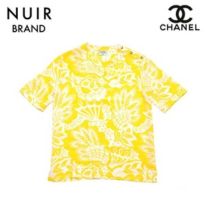  Chanel CHANEL short sleeves shirt tree. leaf pattern size 42 1990 year silk yellow × white 