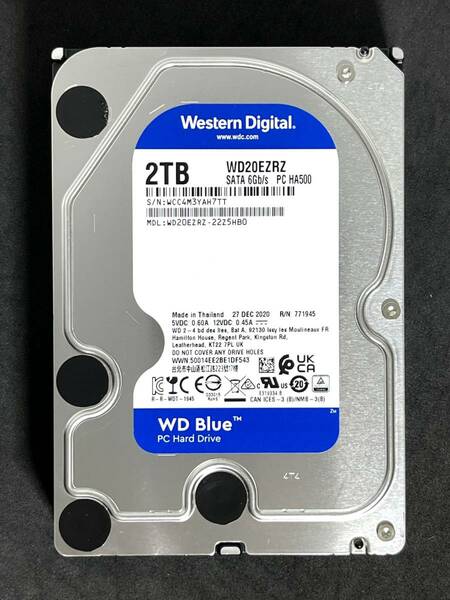 【送料無料】　★ 2TB ★　WD Blue　/　WD20EZRZ　【使用時間：1257ｈ】2020年製　良品　3.5インチ内蔵HDD　Western Digital Blue　SATA