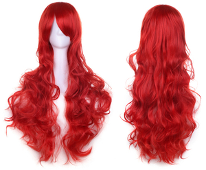  wig SET Halloween fancy dress long Karl wave to coil . full lady's cosplay hair net stand attaching anime red Cherry 