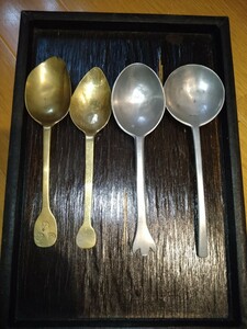 スプーン 　　1600年代？　1700年代　アンティーク　ピューター　錫　真鍮　フランス　オランダ　18世紀　中世　SPOON　古の枯れた実用美