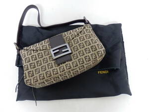 171H719A◆FENDI フェンディ ズッカ マンマバゲット ショルダーバッグ ナイロン レザー ブラウン レディース 保存袋付 中古