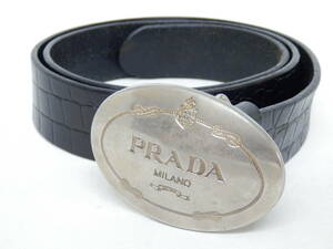 172H115A♪ PRADA/プラダ ロゴ バックル レザーベルト 中古 