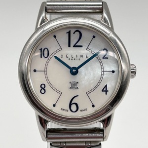 【Y-6】　CELINE　セリーヌ　レディース　腕時計　トリオンフ　SS　シェル文字盤　純正革ベルト付　動作未確認