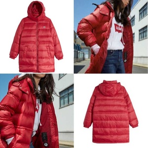  Levi's lady's with a hood . down jacket L size regular price 13860 jpy red red Levi's middle height outer coat 