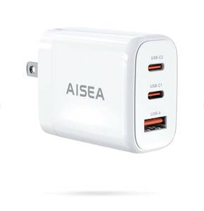 PD USB充電器 Aisea 65W GaN Type C 急速充電器 高速充電器 PD対応 USB-C×2 & USB A 3ポートGaN(窒化ガリウム) 折りたたみ式プラグ