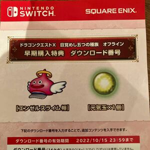 Switch ドラゴンクエスト10 オフライン 早期購入特典 DLC エンゼルスライム帽 元気玉×1個 コード通知のみ 