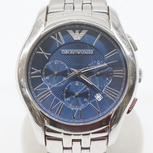  エンポリオ アルマーニ 腕時計 AR-1787 クォーツ ブルー文字盤 2024年1月電池交換済 ローマン クロノグラフ デイト メンズ EMPORIO ARMANI