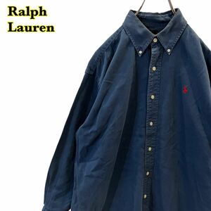 Ralph Lauren ラルフローレン　長袖シャツ　ボタンダウン　紺　ワンポイント刺繍　メンズ　Ｍサイズ　【AY1564】