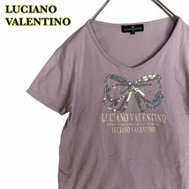 LUCIANO VALENTINO ルチアーノバレンチノ　半袖Tシャツ　スパンコール　プリント　ピンク　レディース　Ｍサイズ　【AY1577】_画像1