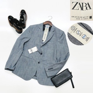 未使用品 /48/ ZARA グレー ストレッチジャケット ブレザー メンズ アウター タグ オフィスカジュアル 通勤フォーマルボタン デイリー ザラ