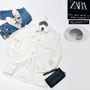 未使用品 /L/ ZARA ホワイト デニムオーバーシャツジャケット タグ カジュアル アウトドア 通勤 アウター 白ジージャン デイリー ザラ