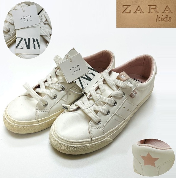 ZARA ホワイト シューズ キッズ 女の子 ピンク レディース カジュアル レジャー お出かけ 大人可愛い テニスベース デイリー ザラ
