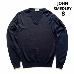 JOHN SMEDLEY ジョンスメドレー Vネックニット セーター 紺 S　英国　老舗ニットウェアブランド　メリノウール