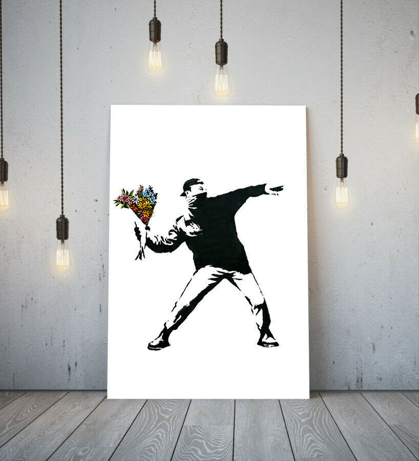 Banksy-Marco de lienzo de alta calidad, póster, imagen A1, Panel artístico, productos fotográficos nórdicos en el extranjero, pintura Interior, flor de bombardero, Materiales impresos, Póster, otros