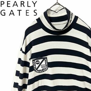 【送料無料】Pearly Gates パーリーゲイツ　モックネック　ボーダー　メンズ　ゴルフ　golf 長袖　ハイネック　7 3L 大きいサイズ　白　黒