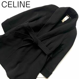 【送料無料】celine セリーヌ　ビッグシルエット Aライン　ベルト　ロングコート 冬物　レディース　ブラック　黒　モヘア