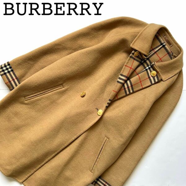 【送料無料】Burberry バーバリー ノバチェック柄　2way ロングコート 金ボタン　レディース　38 M カシミヤ 三陽商会　羊毛