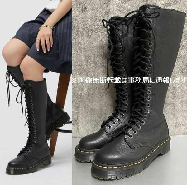 美品 Dr.Martens ドクター マーチン☆1B60 BEX 厚底 20ホール ロング ブーツ/ZIP サイズUK4 23㎝ 定価38500円 ブラック