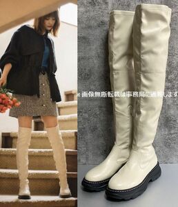 yona have on 2022AW COEL exceeding * fake leather knee high boots / size 39 24.5. regular price 25300 jpy ivory beautiful .