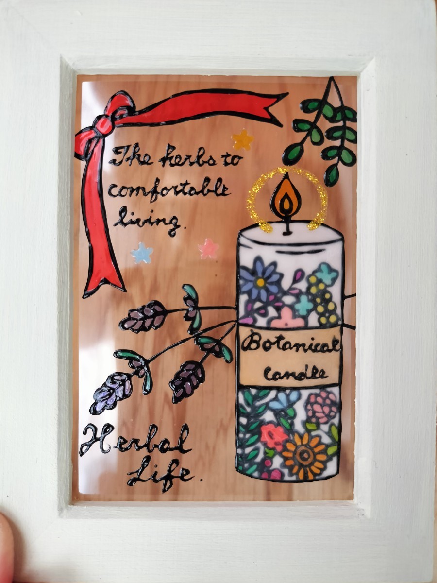 Free shipping*Stained glass style frame*Botanical candle handmade♪, handmade works, interior, miscellaneous goods, others