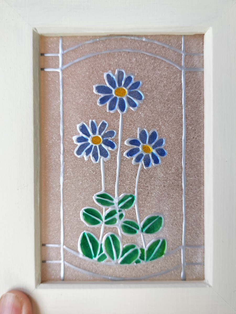 Free shipping * Stained glass style frame * Blue daisy handmade ♪, Handmade items, interior, miscellaneous goods, others