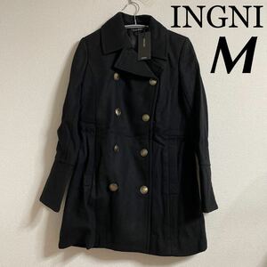 新品 10290円 INGNI ダブルコート M ブラック 黒 タグ付き 未使用 ウール54% ジャケット Pコート