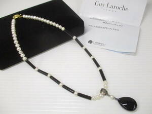 231203-003 Guy Laroche ギラロッシュ オニキス 真珠 パール ネックレス 金具 シルバー 925刻印 全長約49.5cm ケース付