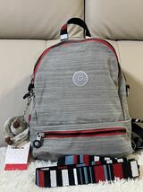 KIPLING キプリング ミニリュックサック ショルダーバッグ 2WAY USE 旅行用 タイシルク風グレー_画像1