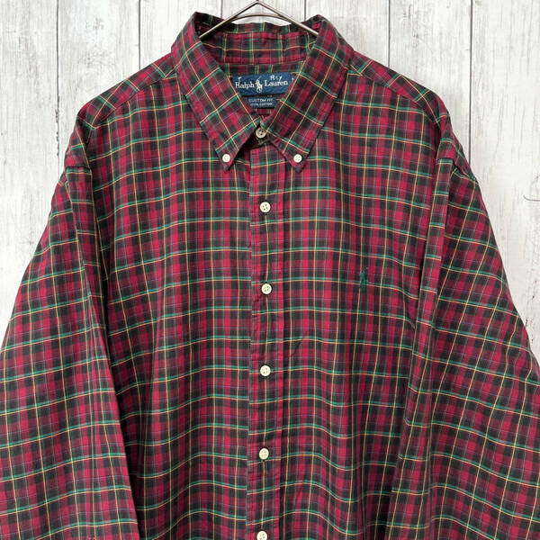 ラルフローレン Ralph Lauren チェックシャツ 長袖シャツ メンズ ワンポイント コットン100% XXLサイズ 5‐259