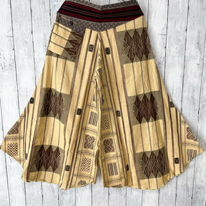  gaucho pants wide pants race pattern ethnic men's lady's free size cotton 100% c-408