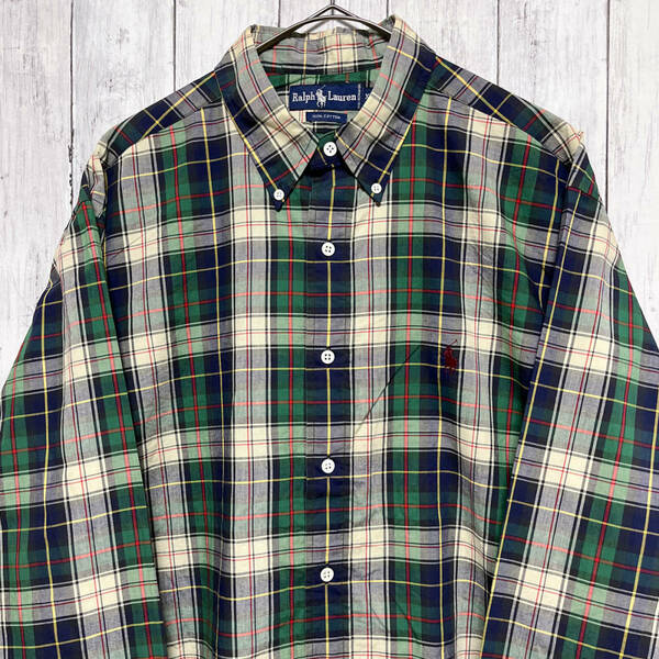 ラルフローレン Ralph Lauren チェックシャツ 長袖シャツ メンズ ワンポイント コットン100% XLサイズ 5‐270