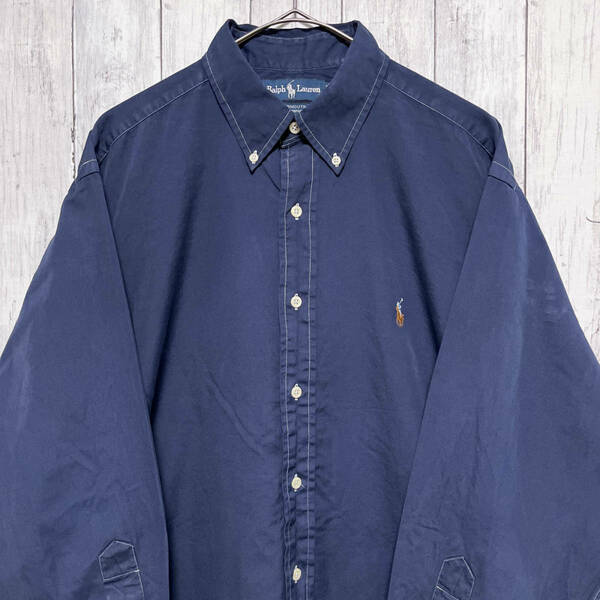 ラルフローレン Ralph Lauren YARMOUTH PINPOINT OXFORD 長袖シャツ メンズ ワンポイント コットン100% サイズ16 1/2 L~XLサイズ 5‐273