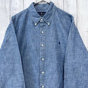 ラルフローレン Ralph Lauren デニムシャツ 薄手 長袖シャツ メンズ ワンポイント コットン100% XLサイズ TGサイズ 5‐287